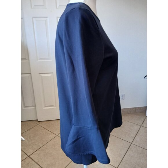ESTEE LAUDER Womens Blouse Top Bavy Blue 3/4 Bell Sleeve Size Medium Office - Picture 3 of 15